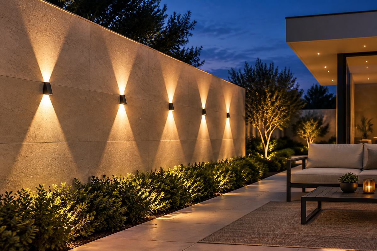 Solstice Solar Up/Down Outdoor Wall Light at night