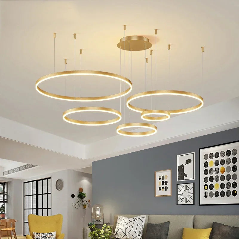 Aura Stacked Ring Chandelier, Black & Gold