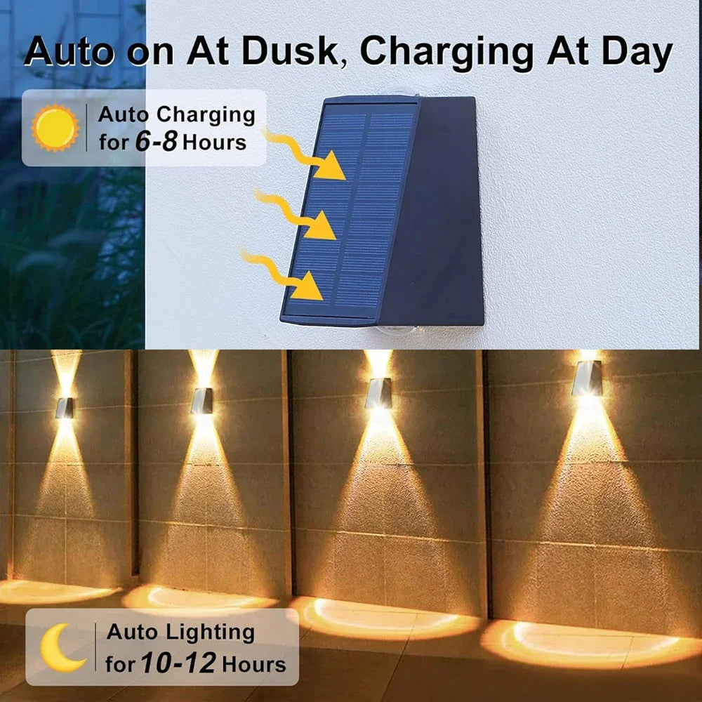 Solar light charges by day and turns on at dusk