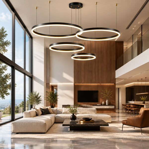 Aura Stacked Ring Chandelier, Black & Gold