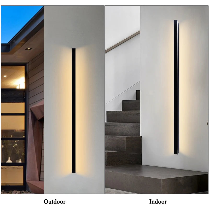 Linear wall light installed outdoors and indoors