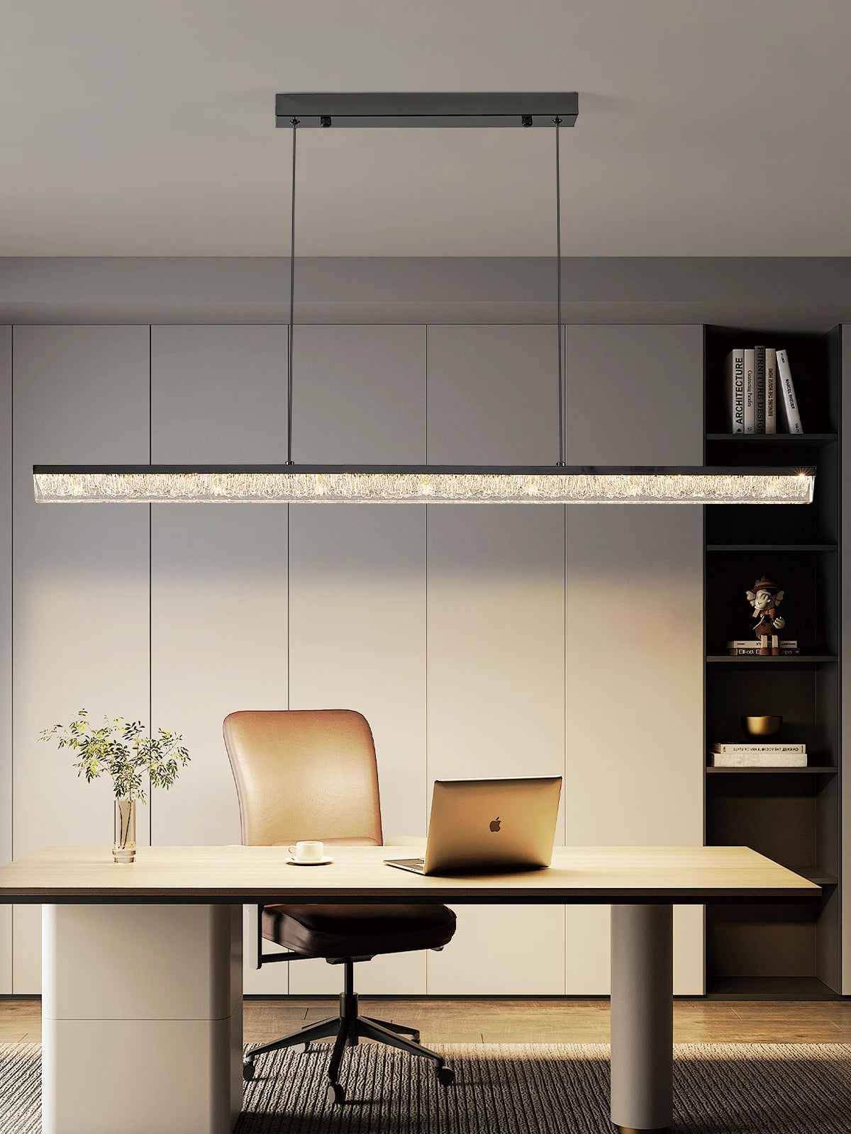 Vista Linear Glass Pendant, Black at night